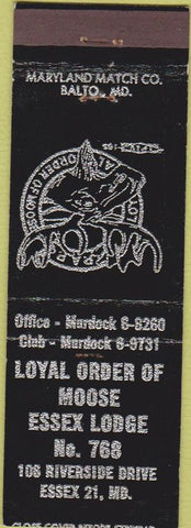 Matchbook Cover - Matchbook Cover Moose Lodge Essex MD black