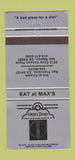 Matchbook Cover - Max's Diner San Ramon San Francisco CA 30 Strike