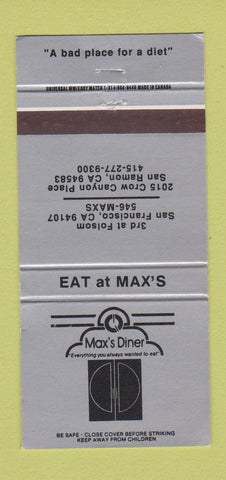 Matchbook Cover - Max's Diner San Ramon San Francisco CA 30 Strike