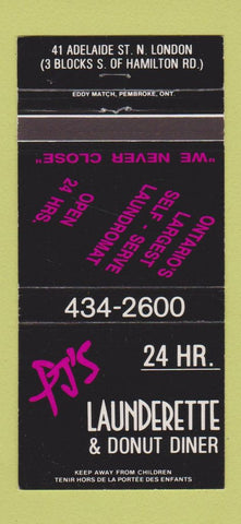 Matchbook Cover - PJ's Launderette Donut Diner London ON 30 Strike