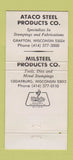 Matchbook Cover - ATACO Steel Milsteel Cedarburg Grafton WI 30 Strike