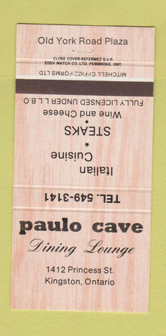 Matchbook Cover - Paulo Cave Restaurant Kingston ON Italian 30 Strike