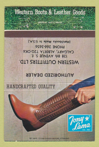 Matchbook Cover - Tony Lama Cowboy Boots Calgary AB 40 Strike