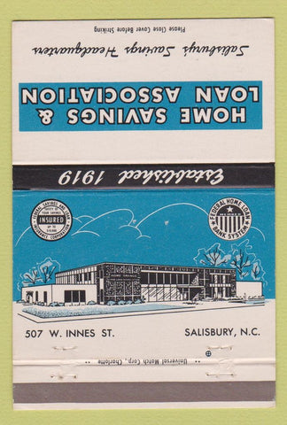 Matchbook Cover - Home Savings and Loan Salisbury NC 40 Strike