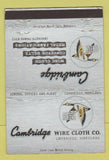 Matchbook Cover - Cambridge Wire Cloth Cambridge MD 40 Strike