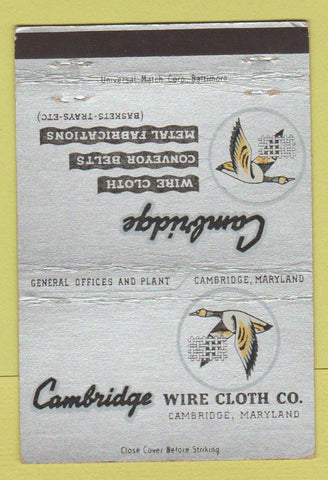 Matchbook Cover - Cambridge Wire Cloth Cambridge MD 40 Strike