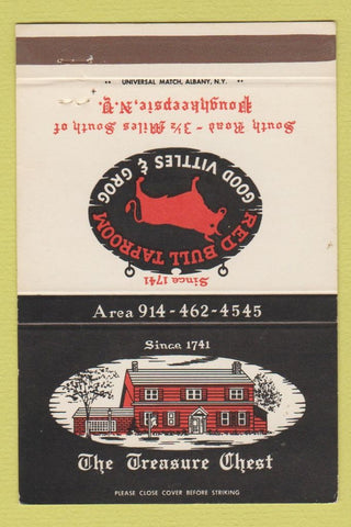 Matchbook Cover - Treasure Chester Red Bull Tap Poughkeepsie NY 40 Strike