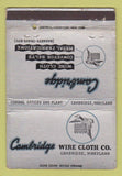 Matchbook Cover - Cambridge Wire Cloth Cambridge MD WORN 40 Strike