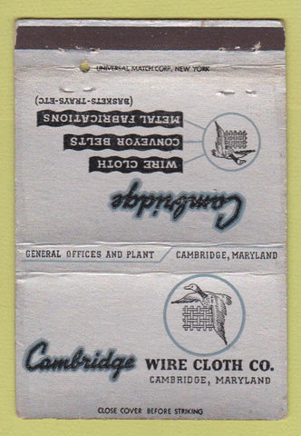 Matchbook Cover - Cambridge Wire Cloth Cambridge MD WORN 40 Strike