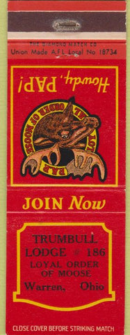 Matchbook Cover - Matchbook Cover Moose Lodge Warren OH