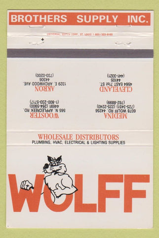 Matchbook Cover - Wolff Bros Supply Cleveland Akron Medina Wooster OH 40 Strike