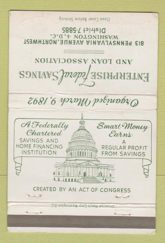 Matchbook Cover - Enterprise Federal Savings Washington DC 40 Strike