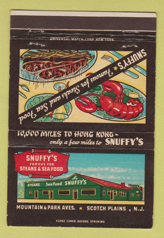 Matchbook Cover - Snuffy's Restaurant Scotch Plains NJ 40 Strike