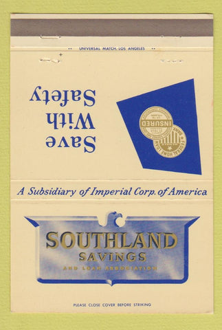 Matchbook Cover - Southland Savings Chula Vista El Cajon La Jolla CA 40 Strike