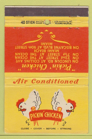 Matchbook Cover - Pickin Chicken Miami Beach FL 40 Stick