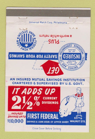 Matchbook Cover - First Federal Savings Upper Darby PA 40 Strike