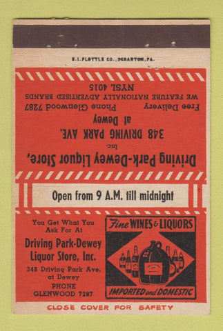 Matchbook Cover - Driving Park Dewey Liquor Store Rochester NY 40 Strike