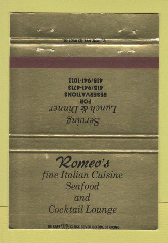 Matchbook Cover - Romeo's Italian Restaurant Los Altos CA 40 Strike