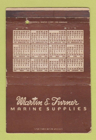 Matchbook Cover - Martin Turner Marine Supply Wilmington CA WEAR 40 Strike