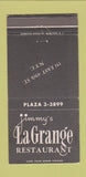 Matchbook Cover - Jimmy's La Grange Restaurant New York City 30 Strike