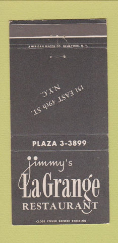 Matchbook Cover - Jimmy's La Grange Restaurant New York City 30 Strike