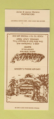 Matchbook Cover - Moreno's Orange CA restaurant 30 Strike