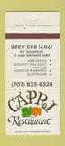 Matchbook Cover - Capri Restaurant Kenwood CA 30 Strike