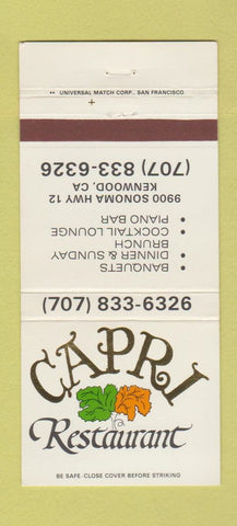 Matchbook Cover - Capri Restaurant Kenwood CA 30 Strike