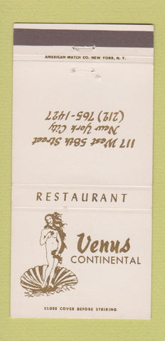 Matchbook Cover - Venus Continental New York City girlie 30 Strike