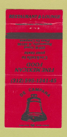 Matchbook Cover - De Campana Mexican Food Bensenville IL 30 Strike