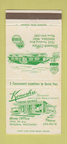 Matchbook Cover - Kenosha Savings and Loan WI 30 Strike