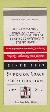 Matchbook Cover - Superior Coach Corp Lima OH Burlingame CA 30 Strike