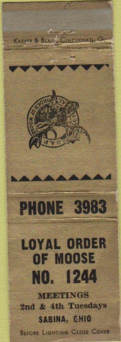 Matchbook Cover - Matchbook Cover Moose Lodge Sabina OH