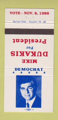 Matchbook Cover - Mike Dukakis for President 1988 30 Strike