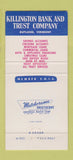 Matchbook Cover - Killington Bank and Trust Rutland VT WEAR 30 Strike