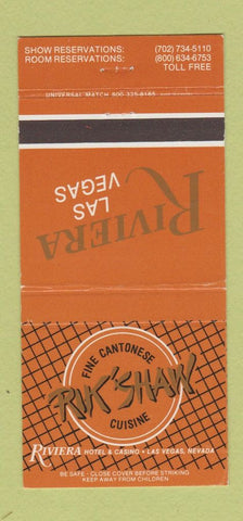Matchbook Cover - Rik Shaw Chinese Riviera Casino Las Vegas NV 30 Strike