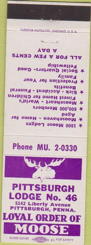 Matchbook Cover - Matchbook Cover Moose Lodge Pittsburgh PA