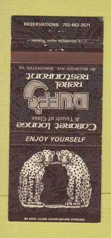 Matchbook Cover - Duff's Rebel Restaurant Winchester VA 30 Strike