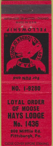 Matchbook Cover - Matchbook Cover Moose Lodge Pittsburgh PA red