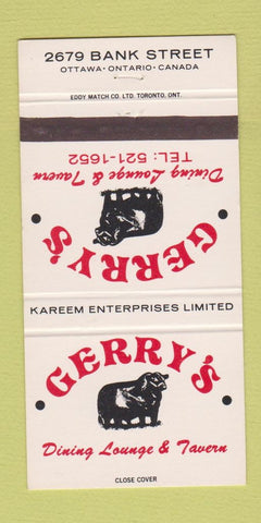 Matchbook Cover - Gerry's Restaurant Tavern Ottawa ON 30 Strike