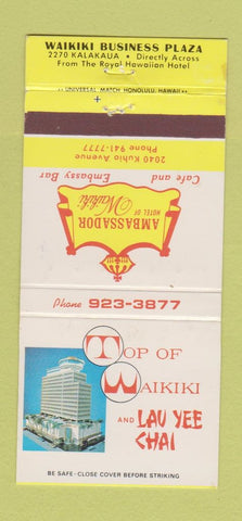 Matchbook Cover - Ambassador Hotel Waikiki Hawaii 30 Strike