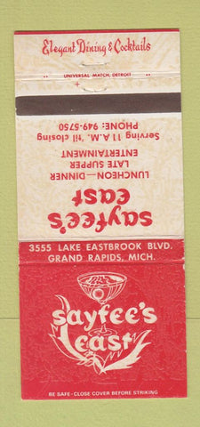 Matchbook Cover - Sayfee's East Restaurant Grand Rapids MI 30 Strike