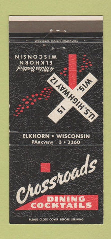 Matchbook Cover - Crossroads Restaurant Elkhorn WI 30 Strike