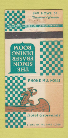 Matchbook Cover - Hotel Grosvenor Vancouver BC STAINED 30 Strike
