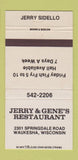 Matchbook Cover - Jerry & Gene's Restaurant Waukesha WI 30 Strike
