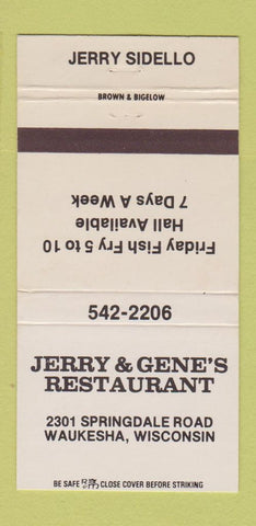 Matchbook Cover - Jerry & Gene's Restaurant Waukesha WI 30 Strike