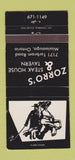 Matchbook Cover - Zorro's Steak House Mississauga ON 30 Strike