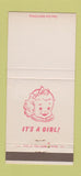 Matchbook Cover - It's a Girl! 30 Strike