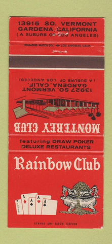 Matchbook Cover - Rainbow Club Monterey Gardena CA poker cards  30 Strike