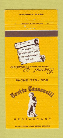 Matchbook Cover - Grotto Cassanelli Restaurant Haverhill MA 30 Strike